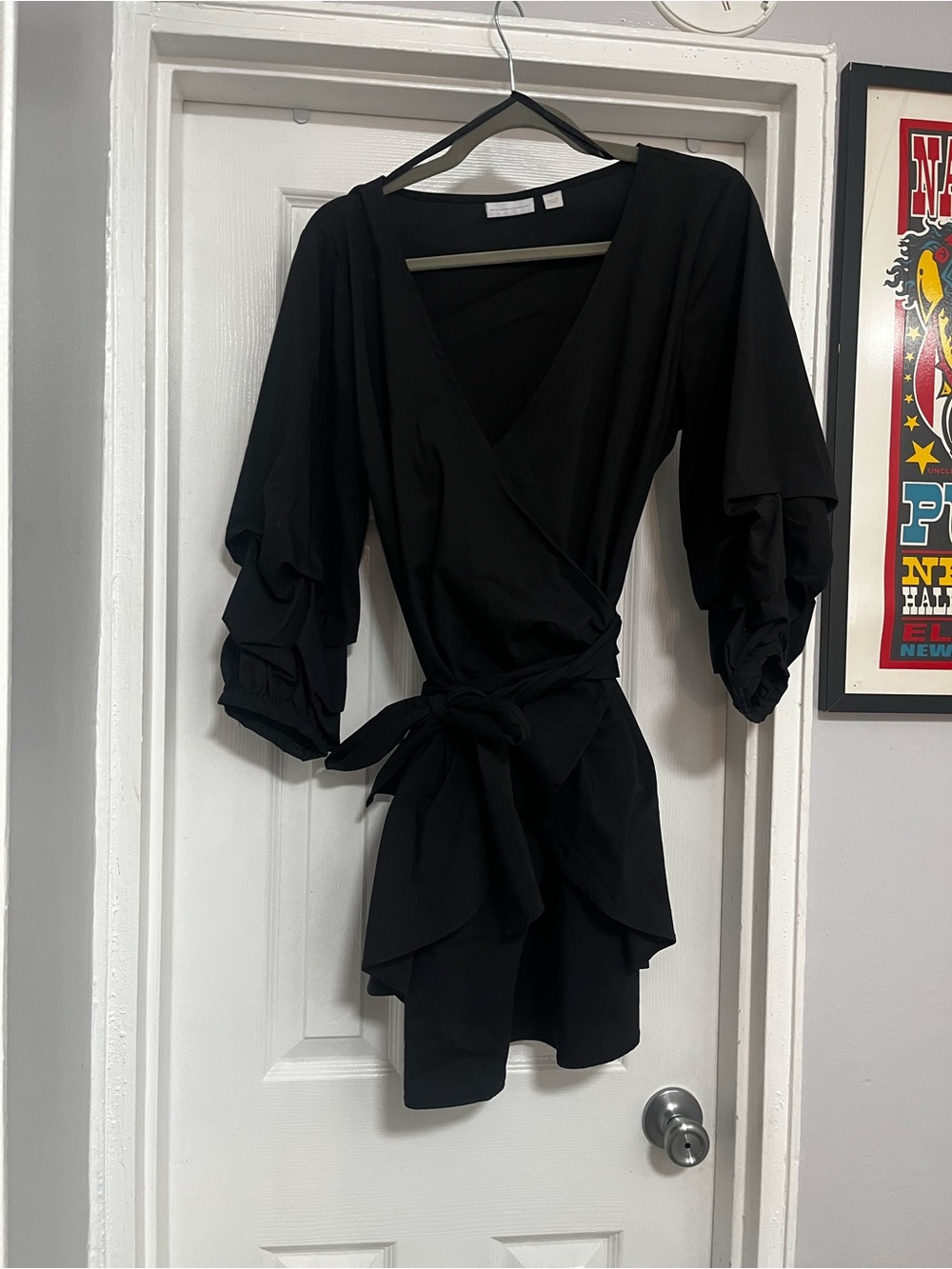NY&co NWOT Black Wrap-Style Mini Dress with Ruffled Sleeves